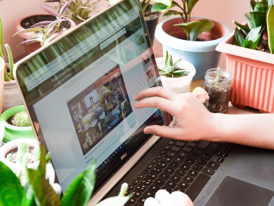 Person working on a laptop at home as part of a screen fatigue program